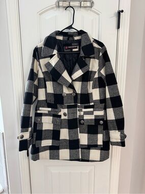 Urban Republic Black and White Plaid Peacoat